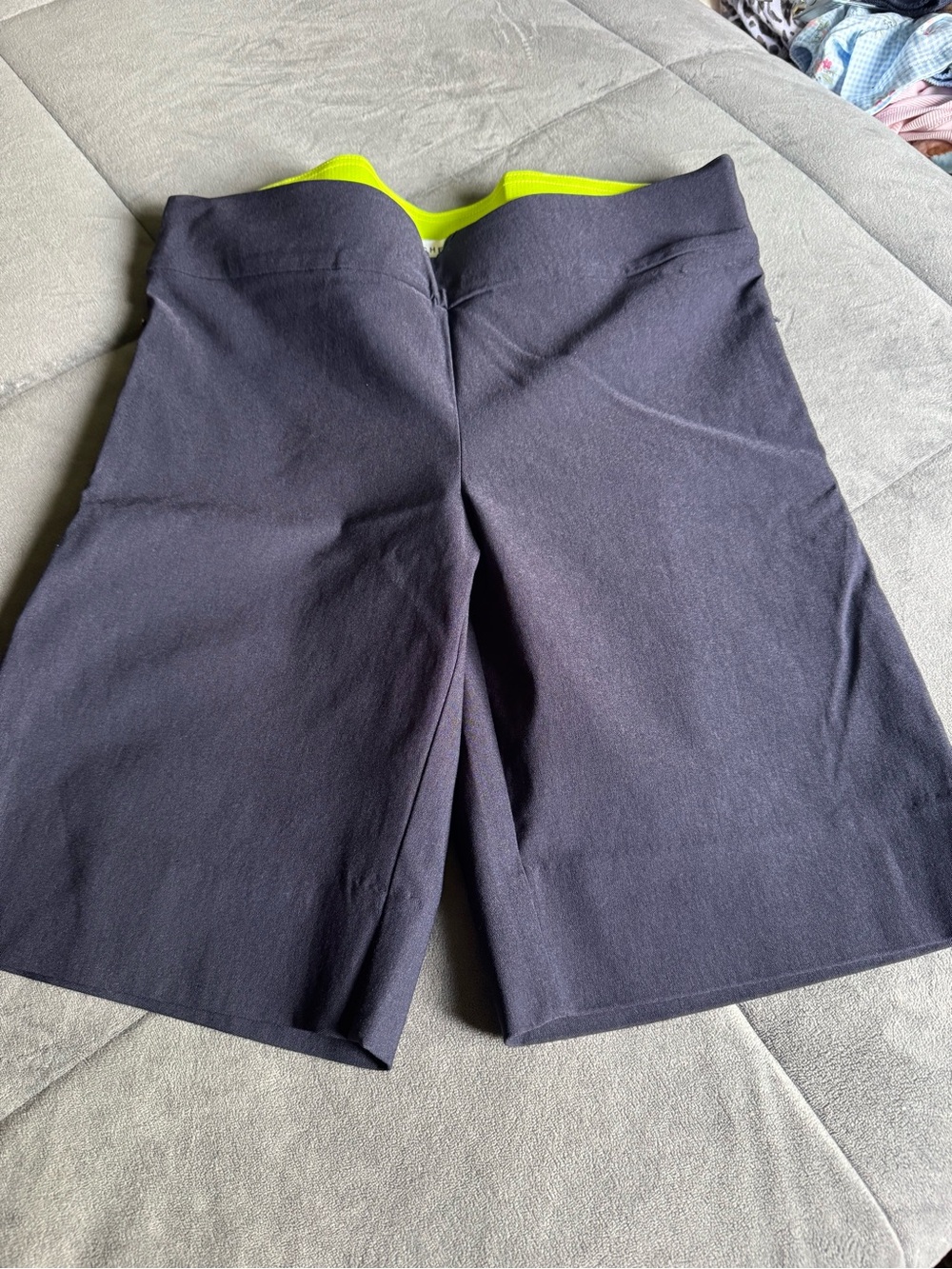 Gretchen Scott Designs Navy Bermuda Shorts with Neon Lime Waistband